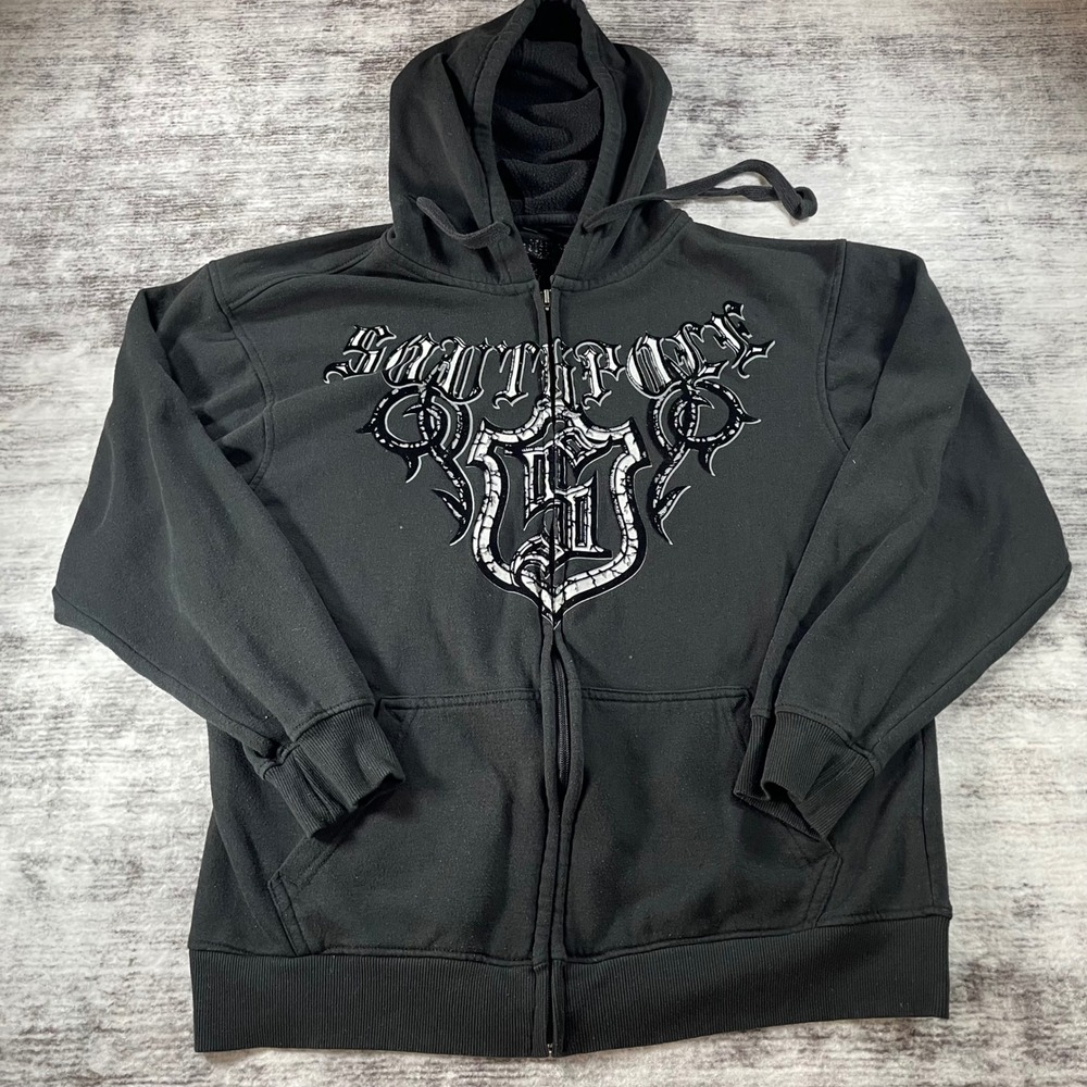 Southpole Mens XL Black Gothic Graphic Zip Up Hoodie Fleece Y2K Streetwear
